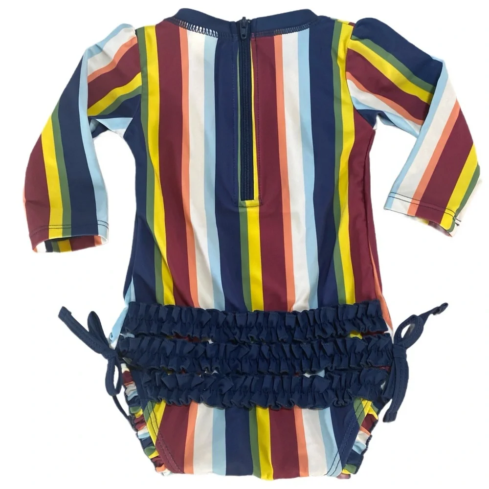 RUFFLE‎ BUTTS One Piece Rash Guard Sunset Stripe Size 6-12 Months UPF 50+